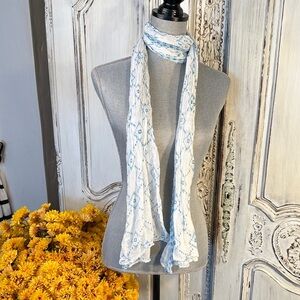 Bohemian Blue and White Ethnic Patterned Muslin Scarf